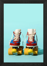 Retro Roller Skates on Blue