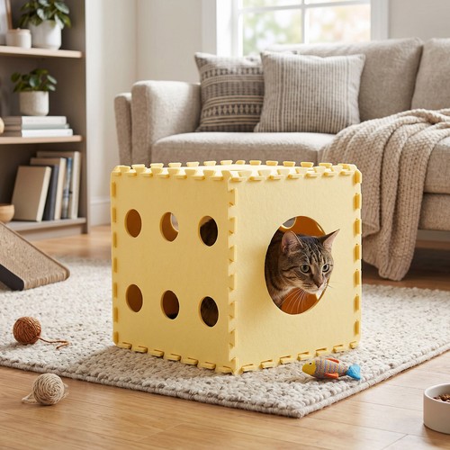 Cube cat cave with - cave, peek