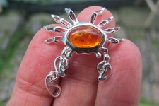 Amber Fossil Pendant Crab 925 Sterling Silver Lithuanian Healing Small cute 