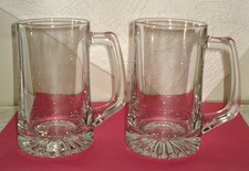 2 x Heavy Solid Glass Half Pint Beer Glasses / Tankards with Star Cut Base