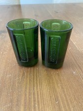 2x Green Glass Embossed Jagermeister Collectable Shot Glasses