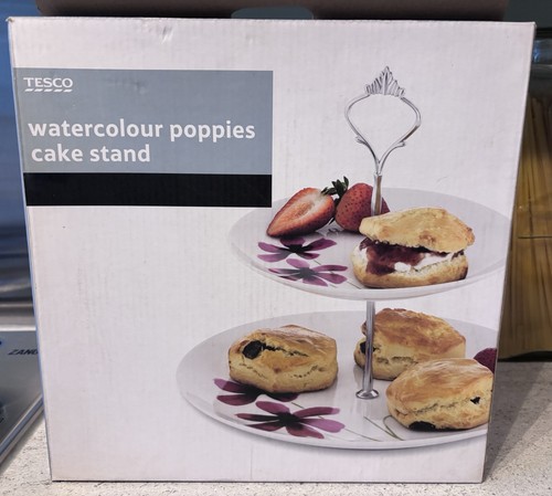 Watercolour poppies cake stand - watercolour,
