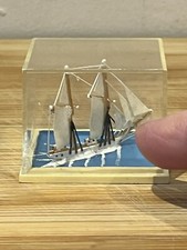 Vintage Miniature Hand Crafted Sailing Boat In Acrylic Case