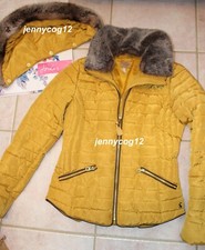 Joules Womens Gold CARAMEL GOSLING PADDED Quilted FAUX FUR HOODED JACKET Coat 8