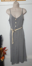 PRIMARK Ladies UK 10 Black Striped Strappy Wide Leg Jumpsuit 
