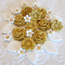 GOLD ROSE BOUQUET Edible sugar flowers, cupcake cake decorations toppers wedding