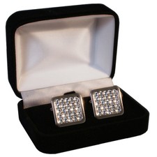 Wedding Men’s Cufflinks with Swarovski Crystal Clear Crystals Gift ENGRAVING