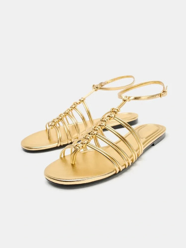 Zara gold strappy flat sandals
