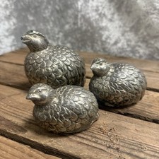 Vintage Metal Pewter Quail Bird Salt & Pepper Shakers Cruet Set 