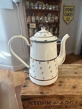 Vintage Large Cream & Gold & Green Enamel Coffee Pot – Great Size – Kitchenalia!