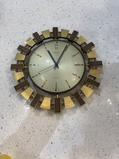 Vintage Retro Metamec Sunburst / Aztec  Wall Clock teak/brass affect Prop / film