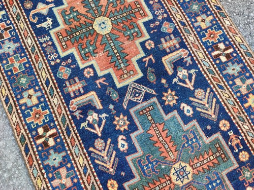 Rare antique rug 3x10 navy - 3x10,