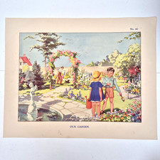 Vintage Poster Macmillan School Our Garden Planting Gardening