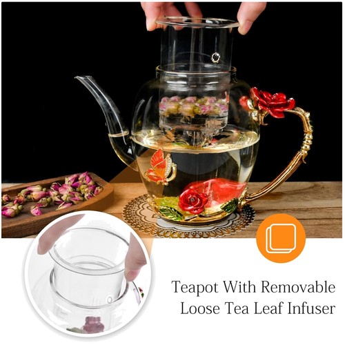 Enamel glass flower tea pot - enamel,