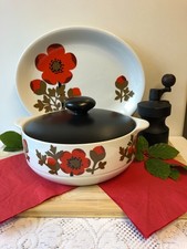 Alfred Meakin Retro 'Poppy Pimpernel'Dinner Plate & Tureen lidded dish Ironstone