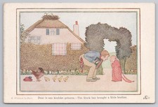 Dutch Birth Congrats Stork Baby Boy Vintage postcard