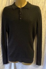 Mens Simon Cotton Cable Knit Black Jumper M Button Collared Neck Mod Autumn Top