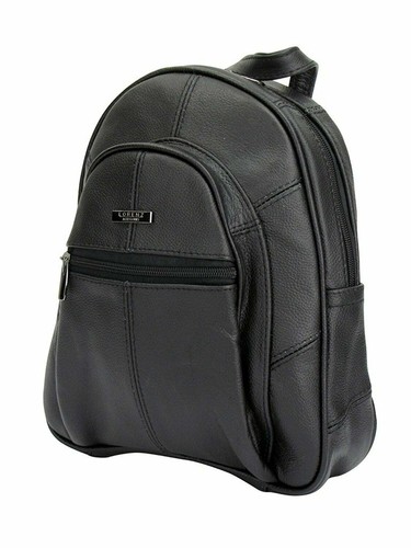 Black real leather - black, backpack