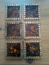Set of 6 Mosaic Coasters Metallic Gold Glass  Tableware Home Decor Accessories