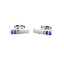 Rhodium Plated Vari-Hue Blue Crystal Bar Cufflinks - 1 Pair