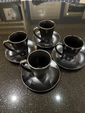Black Espresso Cup Set X4 With Saucers