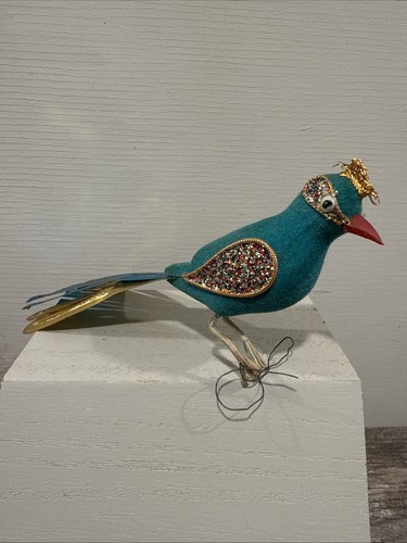 Vtg blue flocked bird - vtg,