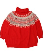 VINTAGE Womens Oversized Roll Neck Jumper Sweater UK 18 XL Red Fair Isle BJ01