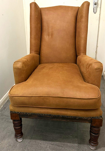 Brown leather wingback chair - wingback,
