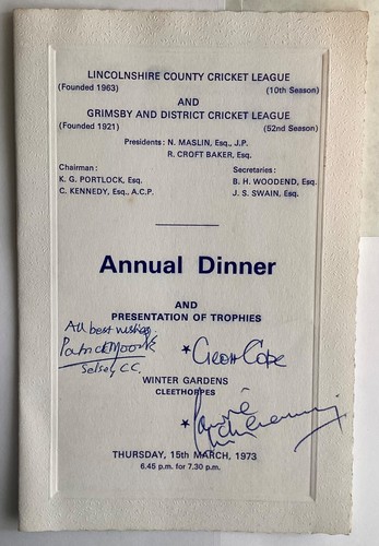 1973 cricket dinner menu - 1973,