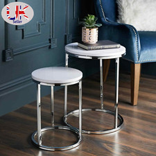 Nest of Tables High Gloss Set of 2 Coffee Side End Table White With Chrome Legs 
