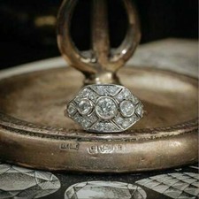 Art Deco Cluster Lab-Created Diamond Three-Stone Engagement In Ring 925 Silver