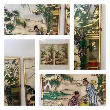 Asian Art Picture Convex Glass Etched Reversed painting  Gold Calligrapher Scene