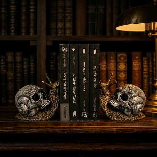 Gothic skull snail bookends - gothic,