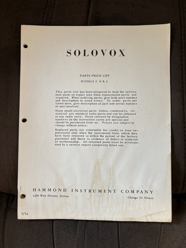 Hammond solovox models l - j,