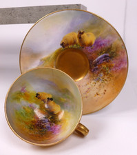 ROYAL WORCESTER CUP & SAUCER HAND PAINTED WITH SHEEP BY G.H EVANS