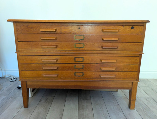 Vintage antique oak plan chest - vintage,
