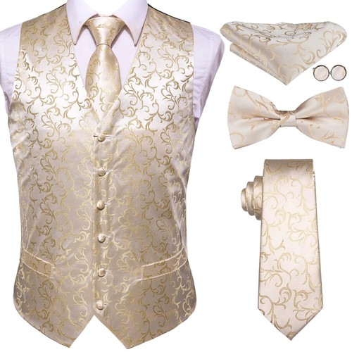Men gold suit vest set - gold, tie