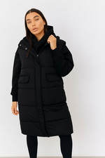 In The Style Longline Hooded Puffer Gilet Black All Sizes