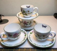 4 x Royal Worcester Herbs Tea Cups & Saucers Feverfew & Thyme