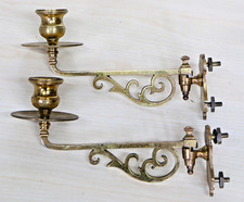Pair Antique Georgian Piano Sconces Gilt Brass Hinged Candle Holders Original