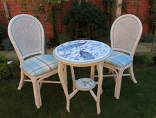 VINTAGE CANE CHAIRS x2 & SOLID WOOD TABLE - BREAKFAST BISTRO DINING