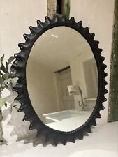 Mid Century Italian Scalloped Wavy Iron Metal Framed Mirror Brutalist Industrial