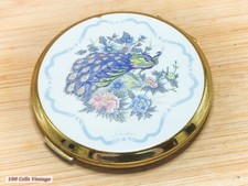Stratton peacock bird blue white-Vintage Make Up/Powder Mirror Compact-1ye