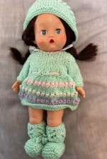Vintage 1950s Pedigree Hard Plastic Doll, 9.5” Tall. Cute Knitted Outfit . VGC