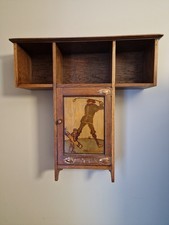 Shapland & Petter Arts & Crafts Mahogany Wall Shelf / Cabinet - Golfer