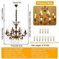 Antique Bronze Crystal Candle Chandelier Pendant Lamp E14 Light Adjustable Chain