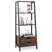 COSTWAY Ladder Bookshelf Tall Freestanding Display Rack with Storage-Brown