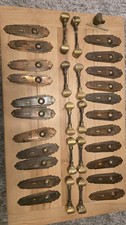 10 Pairs Of 1930s Original Art Deco Brass Door Handles+ 2 Spare Plates, 1 Knob.