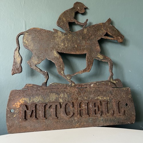 Vintage metal horse jockey - metal,