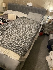 Superking,grey Velour Bed Frame,with Sprung Wooden Slats.Button/stud.